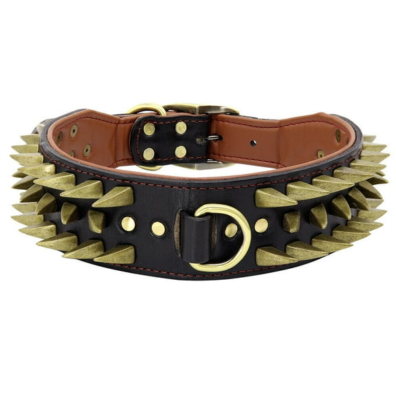 Pet Artist Spiked Studded Genuine Leather Dog Collar Large Dog Heavy Duty Training for Pitbull Boxer