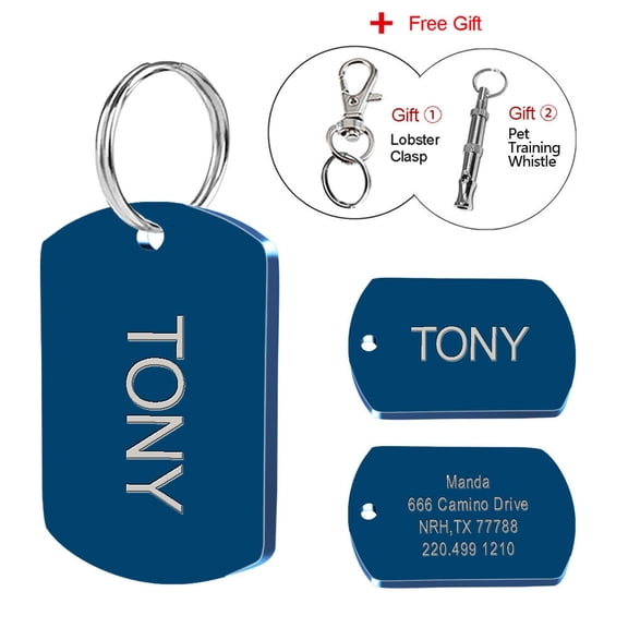 Pet Artist 	Stainless Steel Military Dog Tags Personalized Engraved Name Number ID Tags w/ Free Whistle and Clasp