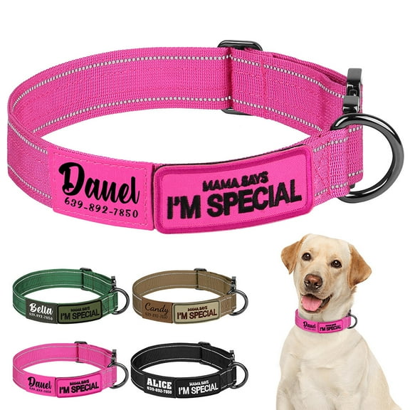 Pet Artist Tactical Dog Collar Heavy Duty Reflective Military Training with Personalized Name Print Patch and MAMA SAYS I AM SPECIAL Patch L XL