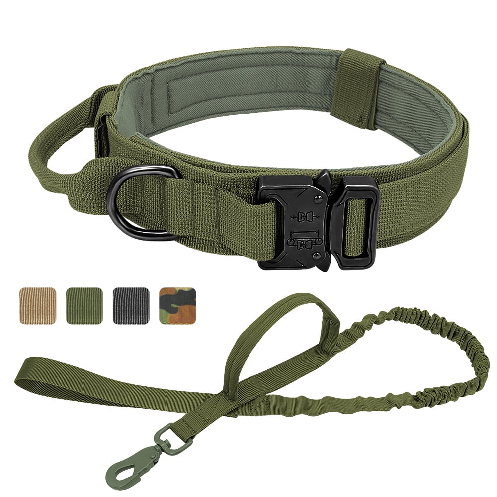 Pet Artist Tactical Nylon Large Dog Collars and Bungee Leash set Military Heavy Duty Metal Buckle M L XL
