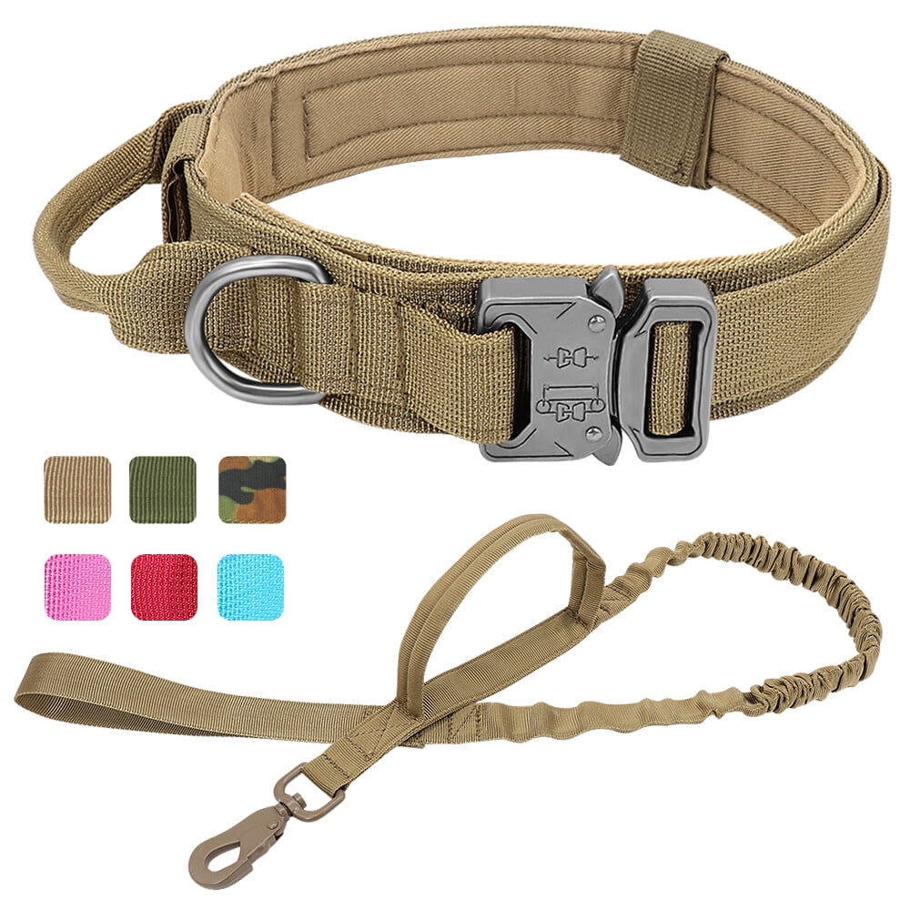 Pet Artist Tactical Nylon Large Dog Collars and Bungee Leash set Military Heavy Duty Metal Buckle M L XL