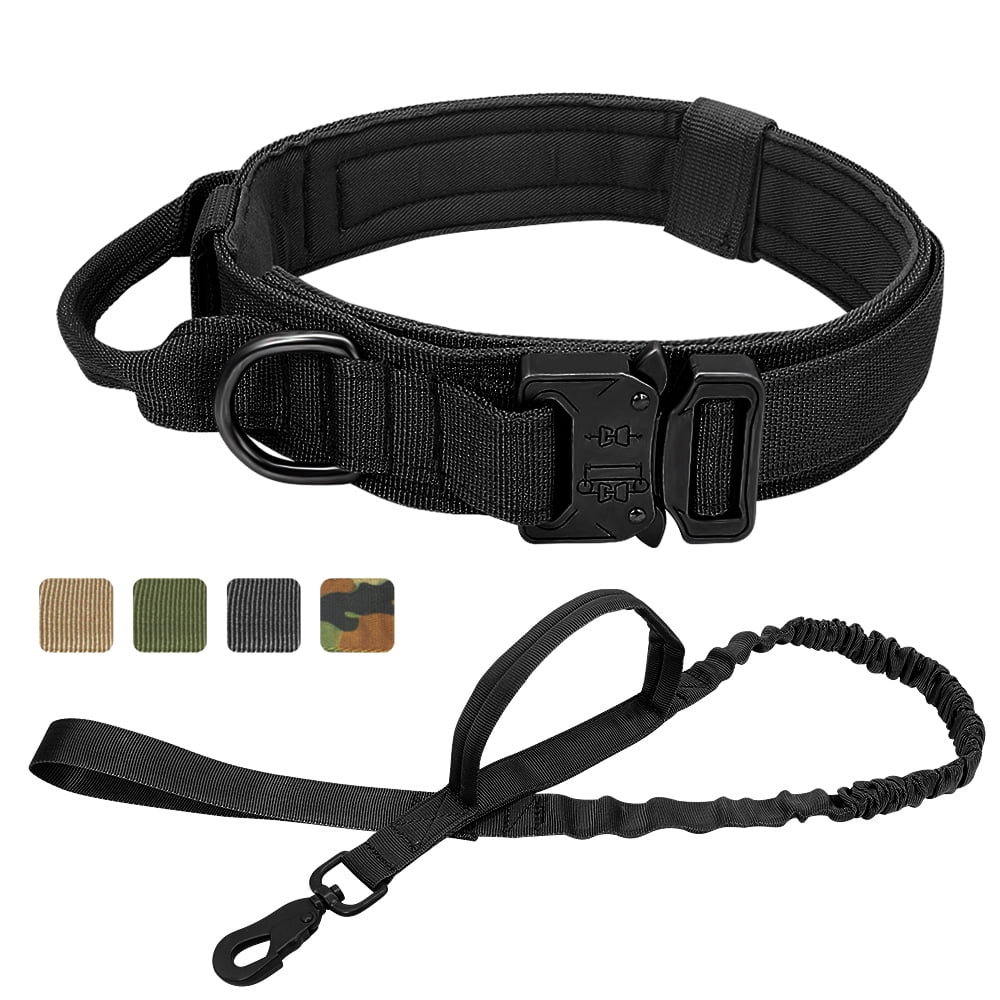 Pet Artist Tactical Nylon Large Dog Collars and Bungee Leash set Military Heavy Duty Metal Buckle M L XL