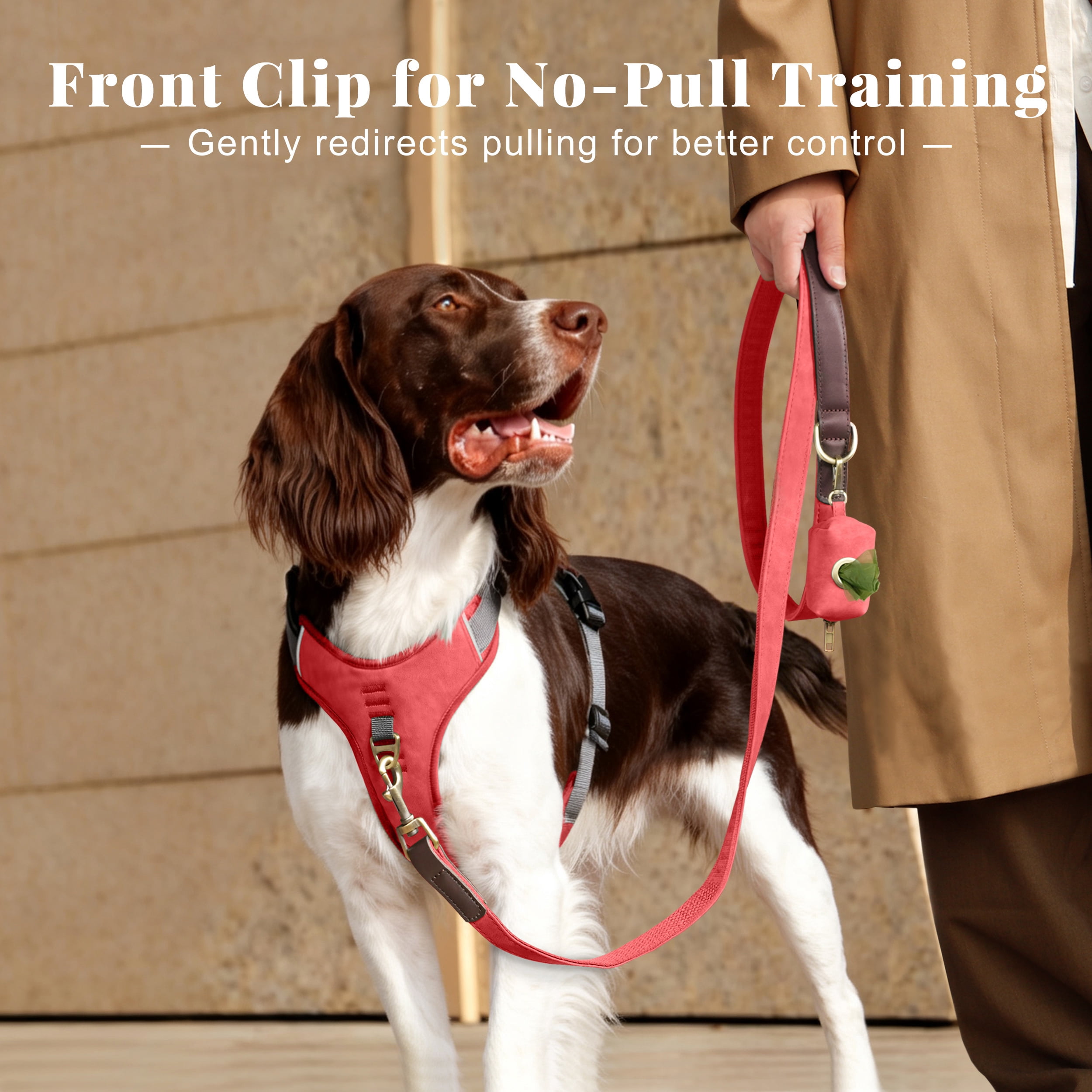 Pet Artist Vintage Dog Harness No Pull Dog Vest Harness with Easy Control Handle, PU Leather,Breathable Padded Dog Chest Harness Adjustable for Medium Dogs,Red,M