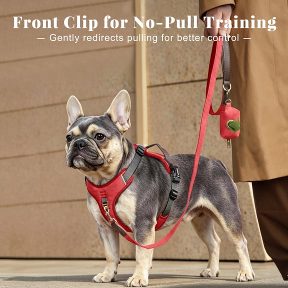Pet Artist Vintage Dog Harness No Pull Dog Vest Harness with Easy Control Handle, PU Leather,Breathable Padded Dog Chest Harness Adjustable for Small Dogs,Red,S