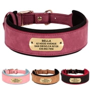Pet Artist Wide PU Leather Personalized Dog Collar Soft Padded for Medium Large Dogs Custom Nameplate Engraved M-XL