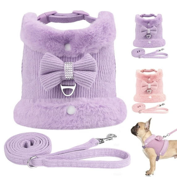 Pet Artist Winter Warm Fleece Dog Harness and Leash set Pet Cat Puppy Walking Vest Pink Purple XS