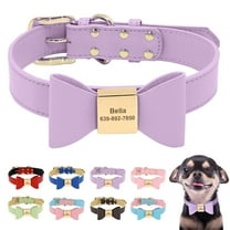 Pet Artist XS-XL Cute Bowtie Personalized Dog Collar PU Leather Custom Pet Puppy Name Number Engraved