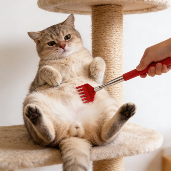 Pet Back Scratcher Extendable,Dog Grooming Brush with Anti-Slip Handle,Telescoping Cat Hair Comb for Cat Dog Big/Small Animal(Red)