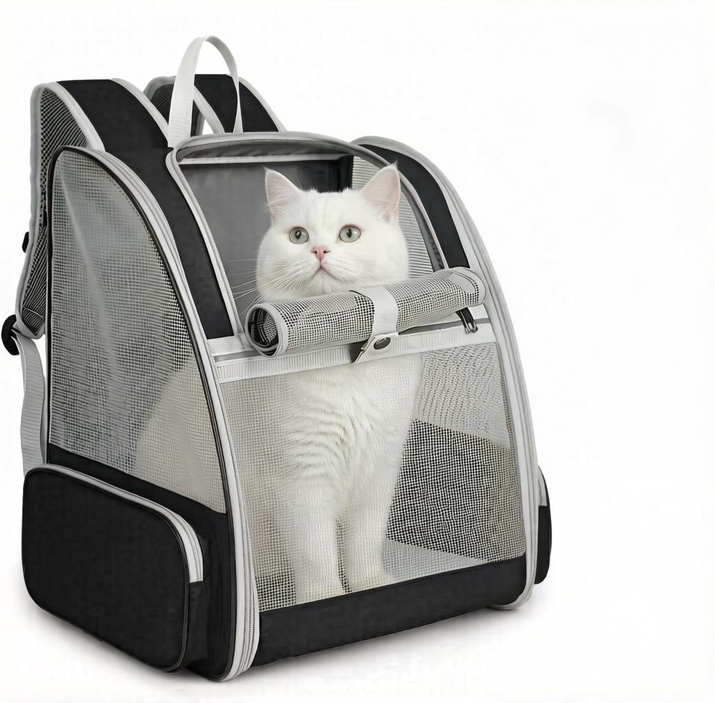 Pet Backpack Carrier for Small Dogs & Cats | Up to 15lbs Capacity | Foldable with Breathable Mesh Windows | Ideal for Travel, Hiking & Outdoor Adventures(Black)