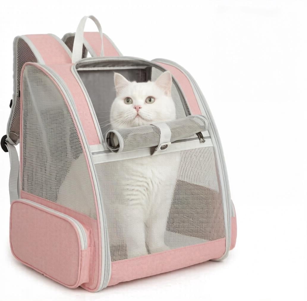Pet Backpack Carrier for Small Dogs & Cats | Up to 15lbs Capacity | Foldable with Breathable Mesh Windows | Ideal for Travel, Hiking & Outdoor Adventures（Pink）