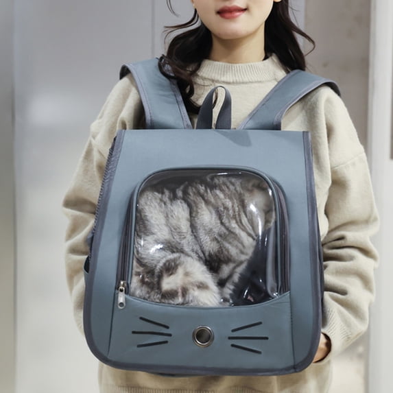 Pet Backpack Carrier - Traveler Breathable Transparent Carrier for Cats or Dogs, Large Space and Foldable Pet Carrier for Travel, Hiking - Gray