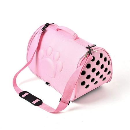 Pet Bag, Dog Cat Carrier Cage Outdoor Travel Shoulder Bag Portable Folding EVA Handbag (L, Pink)