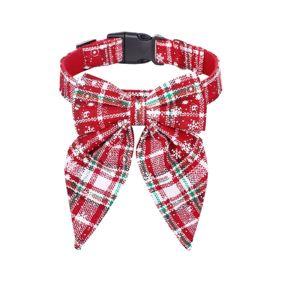 Pet Ball Collars with Bows Fabric Checkered Snowflake Print Dog Collars Adjustable for Christmas and Winter Holiday Decorations for Small and Medium-sized Dogs