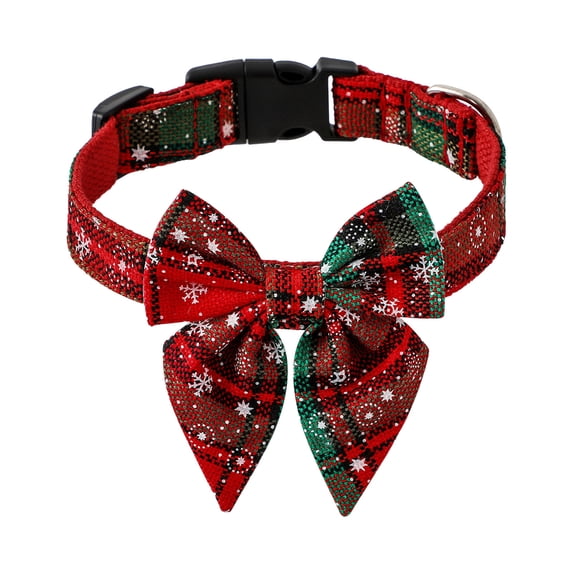 Pet Ball Collars with Bows Fabric Checkered Snowflake Print Dog Collars Adjustable for Christmas and Winter Holiday Decorations for Small and Medium-sized Dogs