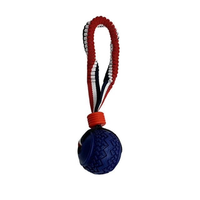 Dog Balls Balls for Dogs -Dog Toys Including 1 Solid Flex Dog (NO Squeak) Toy Play Ball with Handle (Red White Blue)