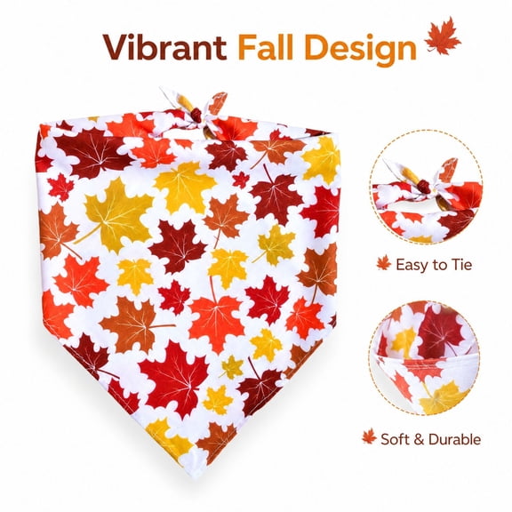 Pet Bandana Bib for Dogs and Cats - Soft Fabric Triangle Drool Scarf with Autumn Farm Bird & Leaf Print, Cute Neckerchief Accessory