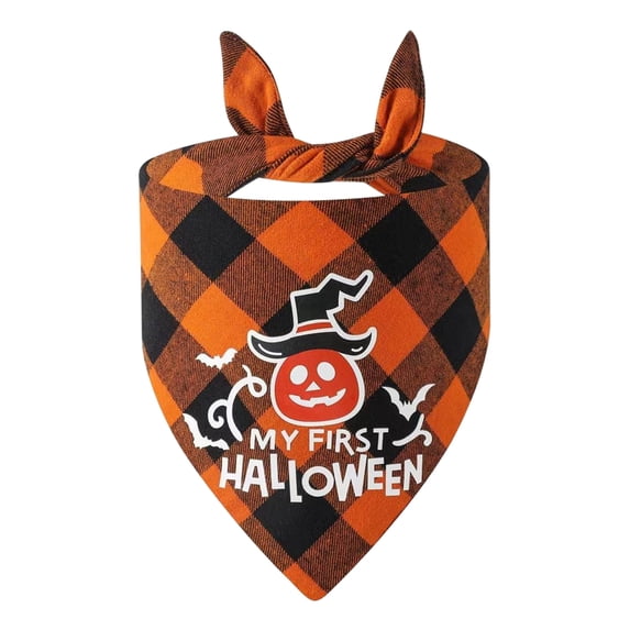 Pet Bandana, Halloween Plaid Pumpkin Print, 1 Piece Adjustable Triangle Scarf for Small Medium Large Dogs Cats, Halloween Pet Costume Accessory for My First Halloween Party Photo Prop Daily Wear