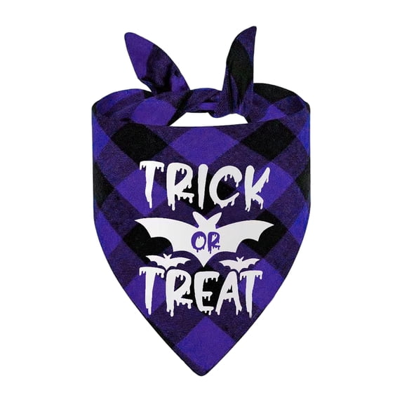 Pet Bandana, Halloween Purple Black Buffalo Plaid Trick Or Treat Printed, 1 Pack Adjustable Triangular Scarf for Small Medium Large Dogs Cats Pets, Halloween Costume Party Festive Photo Prop Outfit A