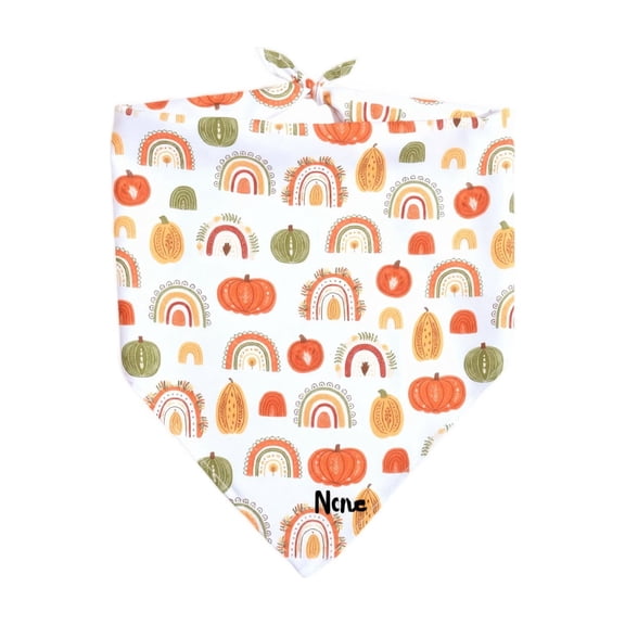 Pet Bandana with Pumpkin and Rainbow Print, Adjustable Tie, White with Autumn Patterns, for Dogs and Cats