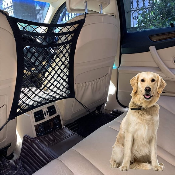 Pet Barrier Dog Car Net Barrier with Auto Safety Mesh Organizer Baby Stretchable Storage Bag Universal for Cars, SUVs -Easy Install,Safer to Drive with Pets and Children, 3 Layer S