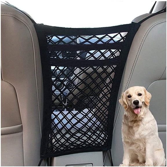 Pet Barrier Dog Car Net Barrier with Auto Safety Mesh Organizer Baby Stretchable Storage Bag Universal for Cars, SUVs -Easy Install,Safer to Drive with Pets and Children, 3 Layer S
