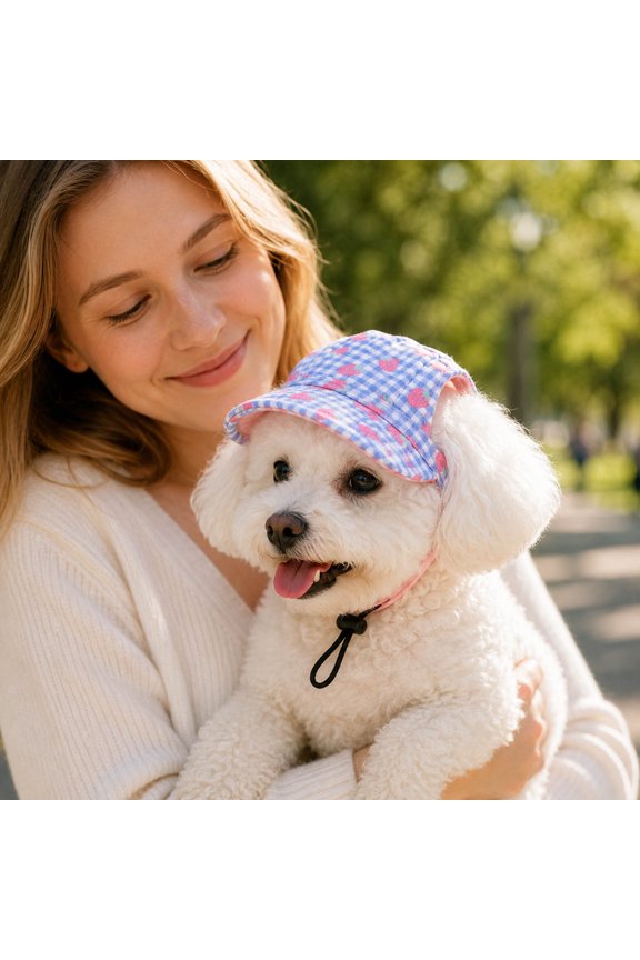 Pet Baseball Cap with Adjustable Chin Strap Summer Sun Protection Puppy Hat with Ear Hole Design Cute Printed Outdoor Sun Visor Hat for Small Medium Dogs Cats