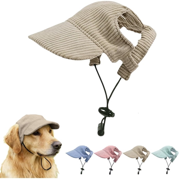 Pet Baseball Cap with Ear Holes - Multi-Color Sun Visor Hat for Dogs & Cats, Summer & Fall Beach Headwear for Puppies & Kittens (Khaki, XL)