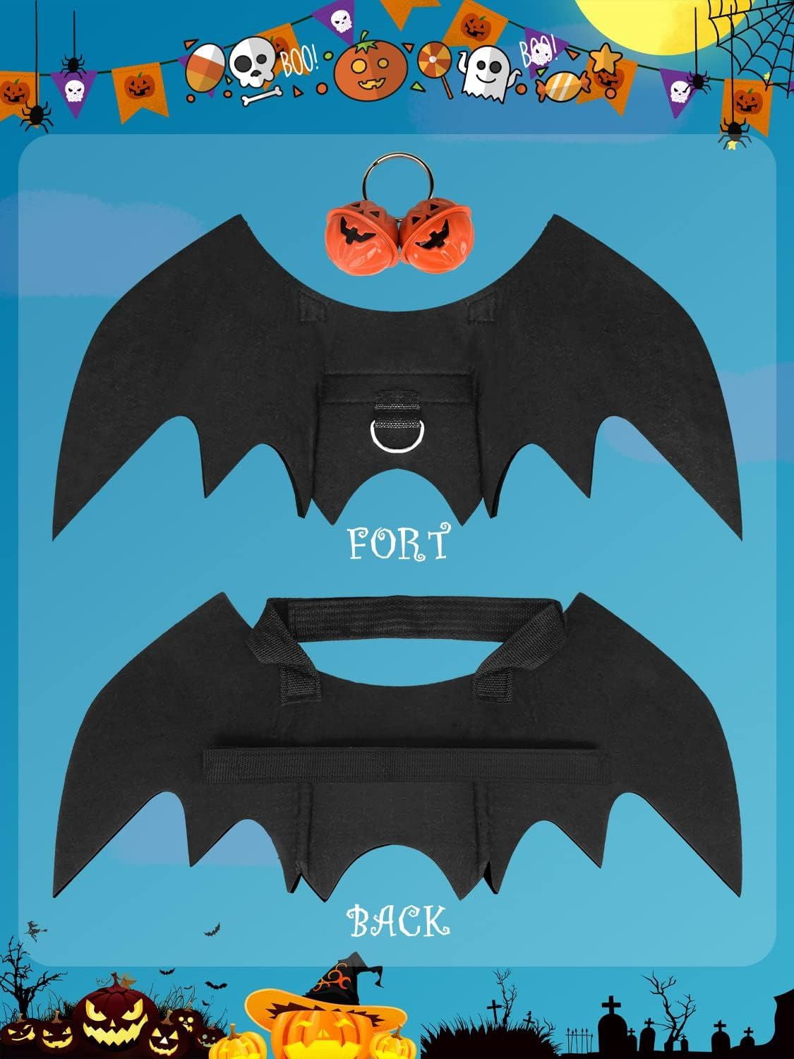 Pet Bat Wing Costume with Adjustable Velcro Straps for Dogs and Cats Halloween Party Cosplay