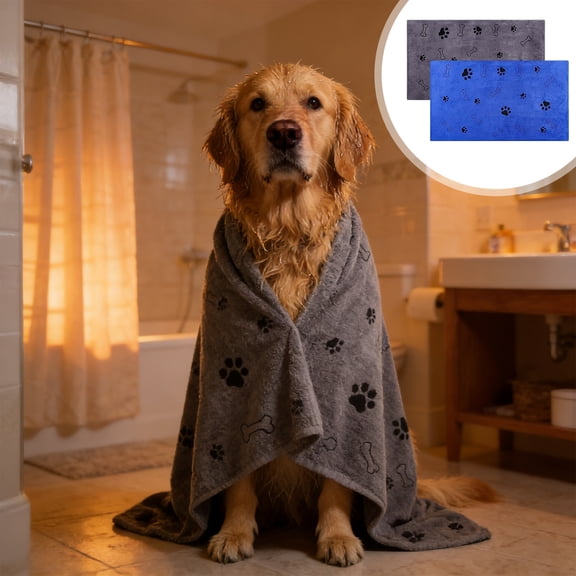 Pet Bath Towel Printed Coral Fleece 23.6x39.4 Inch Thick Quick Drying Absorbent for Dogs Cats by PALIFEUR