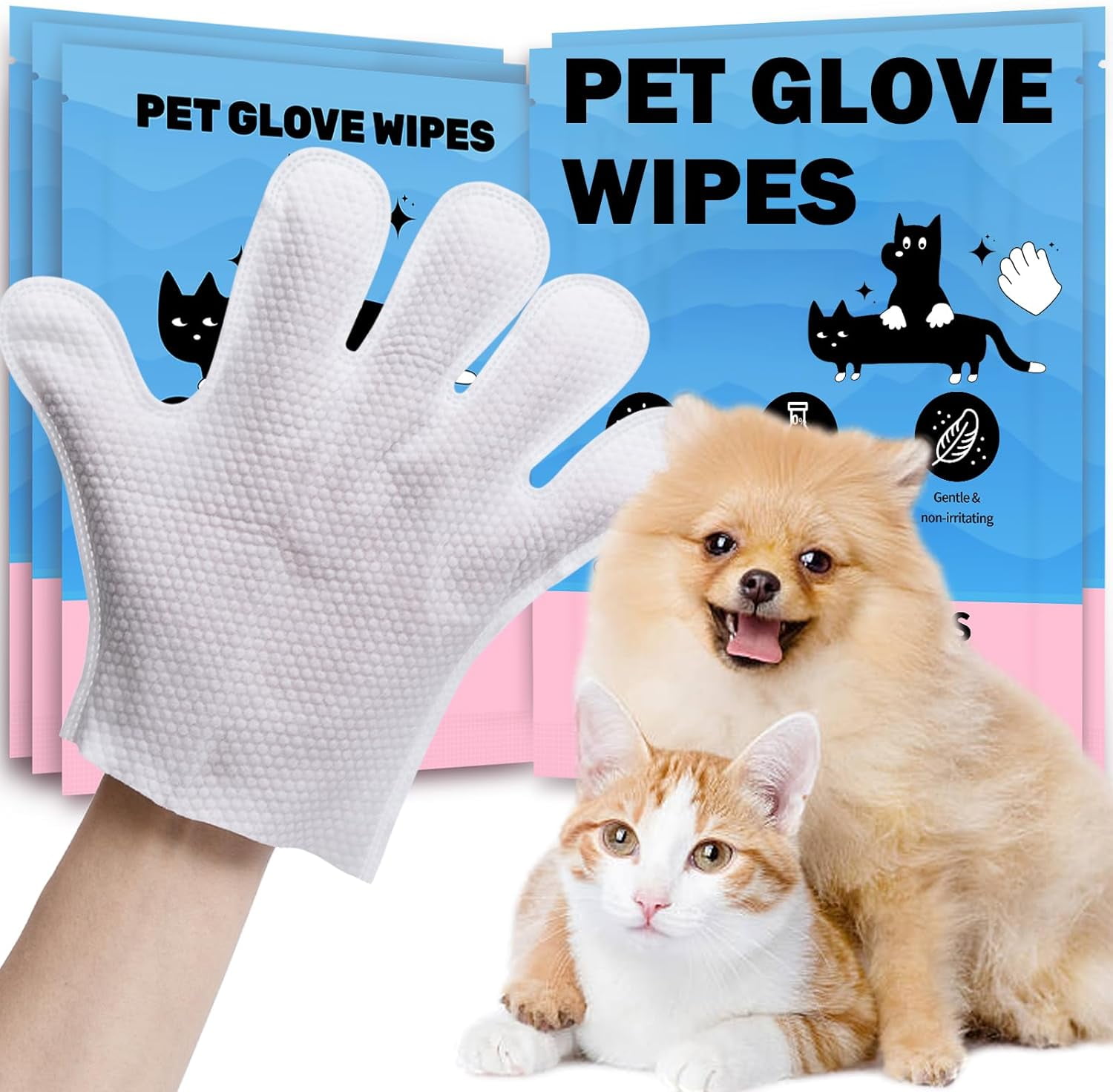 Pet Bath Wipes for Dogs and Cats 10 Pcs Dog Cat Grooming Gloves Wipes