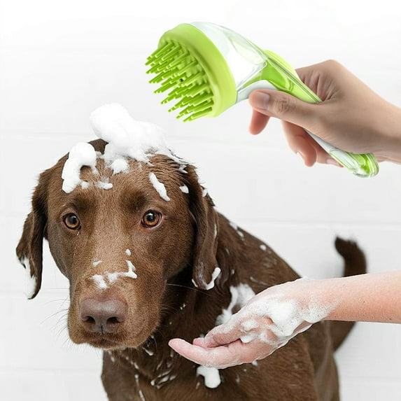 Pet Bathing Brush, Shampoo Dispenser Brush, Press to Release Liquid Pet Bathing Tool for Cats and Dogs, Gentle Bristles, Deep Cleaning, Ergonomic Handle