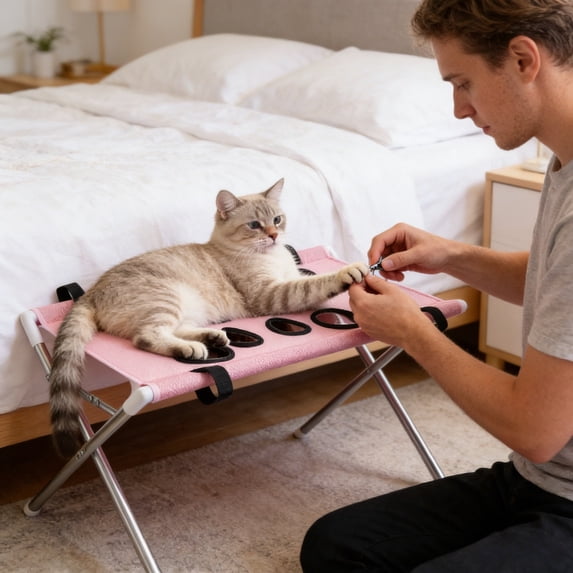 Pet Bathing Hammock, Cat Shower Chair, Pet Shower Holder, Detachable Grooming Bed with Metal Frame & Mesh Surface, Portable Elevated Wash Stand for Small Cats & Dogs, Foldable Resting Station