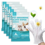 Pet Bathing Wipes for Dogs & Cats, Cleaning & Deodorizing Grooming Gloves, Rinse Free, 5 Pack, 30 Pcs