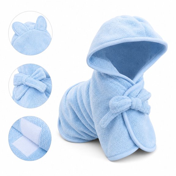 Pet Bathrobe Towel, Super Absorbent Quick-Dry Robe for Dogs and Cats, Blue Size M