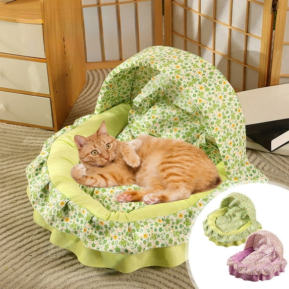 Pet Bed - All-Season Princess Style Cat & Dog Bed, Comfortable Pet House & Cushion for Cats & Dogs, Ideal for Year-Round Use, Perfect Home Pet Furniture, 14.96*13.39*15.74in, Green