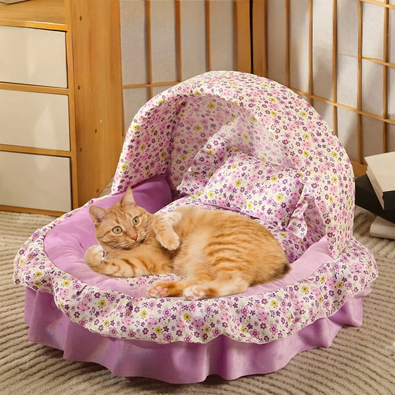 Pet Bed - All-Season Princess Style Cat & Dog Bed, Comfortable Pet House & Cushion for Cats & Dogs, Ideal for Year-Round Use, Perfect Home Pet Furniture, 14.96*13.39*15.74in, Purple