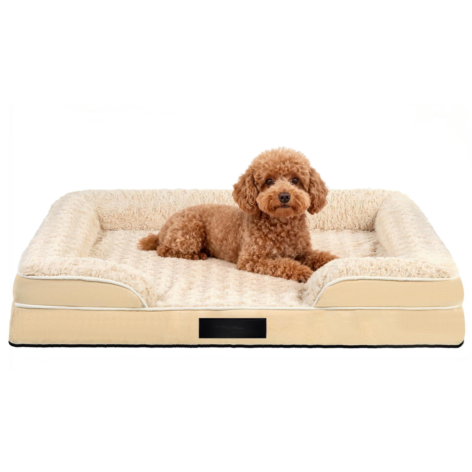 Pet Bed, Beige Medium (28 x 23 x 6.5 In), Memory Foam Orthopedic Sofa for Dogs