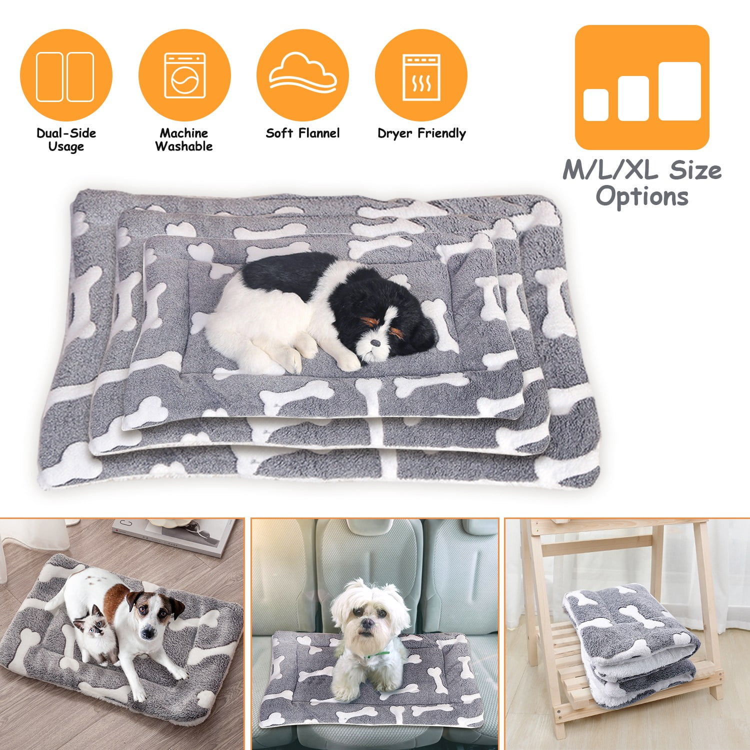 Curated visual reference: Gallery Detail: Pet Bed Blanket Reversible Portable Dog Crate Mat With Bone