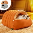 thumbnail image 1 of Pet Bed for Cats and Small Dogs | Removable Washable Semi-Enclosed Nest | Thickened Warm Fabric | Dual-Use Convertible Villa Design | Orange/Gray | Scratch-Resistant | Fits Pets ≤5lb, 1 of 7