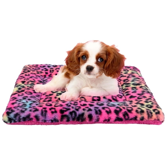 Pet Bed Crate Mat Reversible Pad Leopard Pattern for Cat Dog, Medium