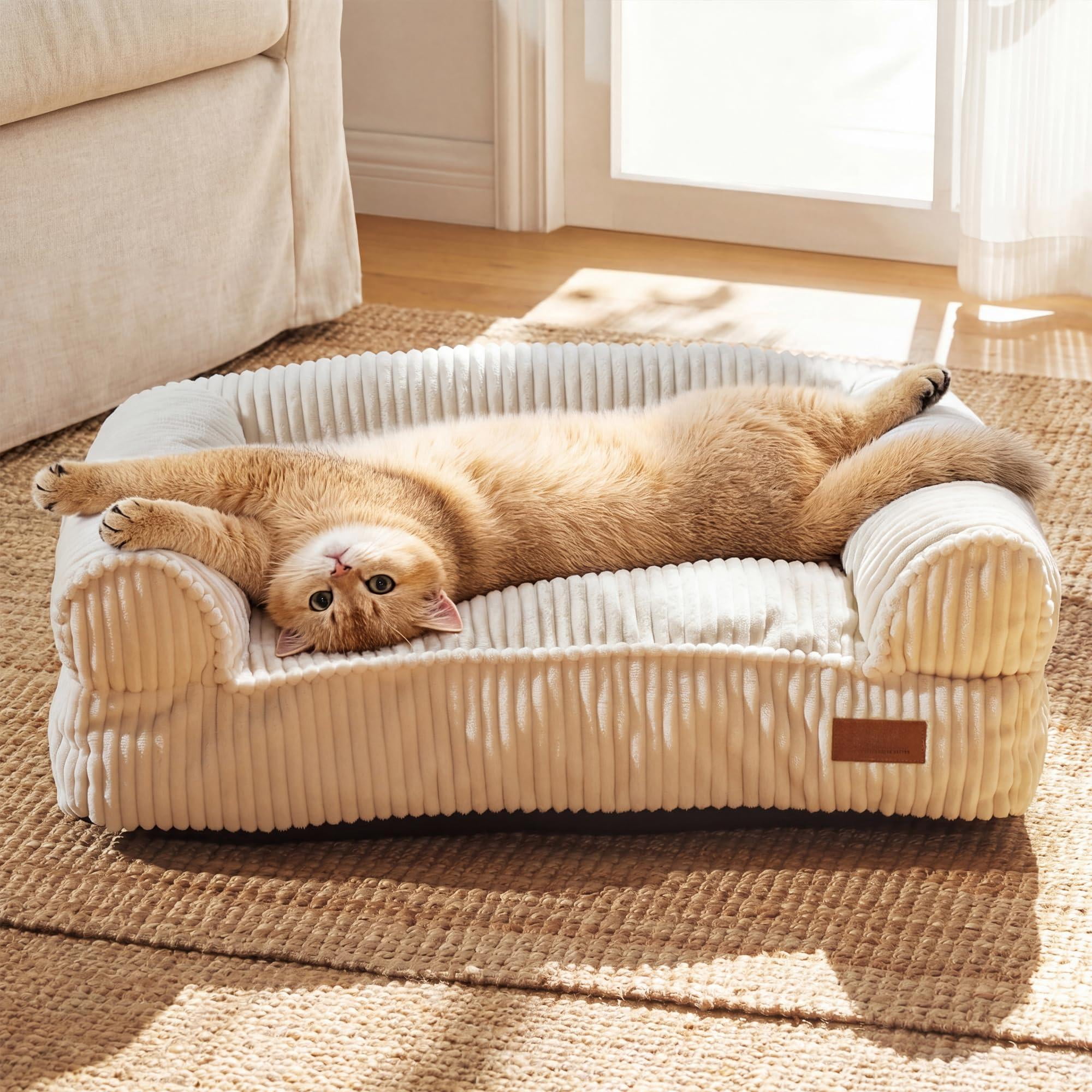 Pet Bed Cream Corduroy Orthopedic Washable Cover Waterproof for Small Dogs and Cats