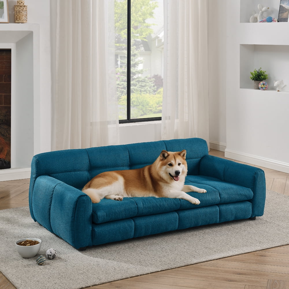 Pet Bed For Big And Oversized Dogs, Durable Elevated Dog Sofa Bed, Comfortable Dog Sofa, Modern And Fashionable Linen Fabric Dog Sofa, Dark Blue