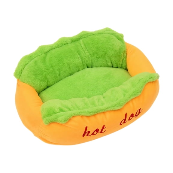 Pet Bed Hot Dog Design Plush Novelty Dog Bed Small Animal Bed for Indoor Cats Dogs Comfort Themed Pet Couch for Home Rest and Play
