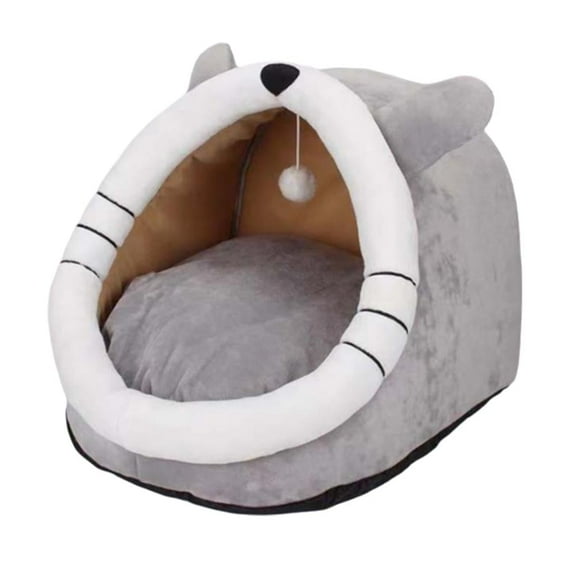 Pet Bed, Pet Nest with Half Cover, 12in Round Warm and Soft Bed for Dog and Cat, Cat Bed with Cotton Mat, Gift for Cat and Dog in All Season