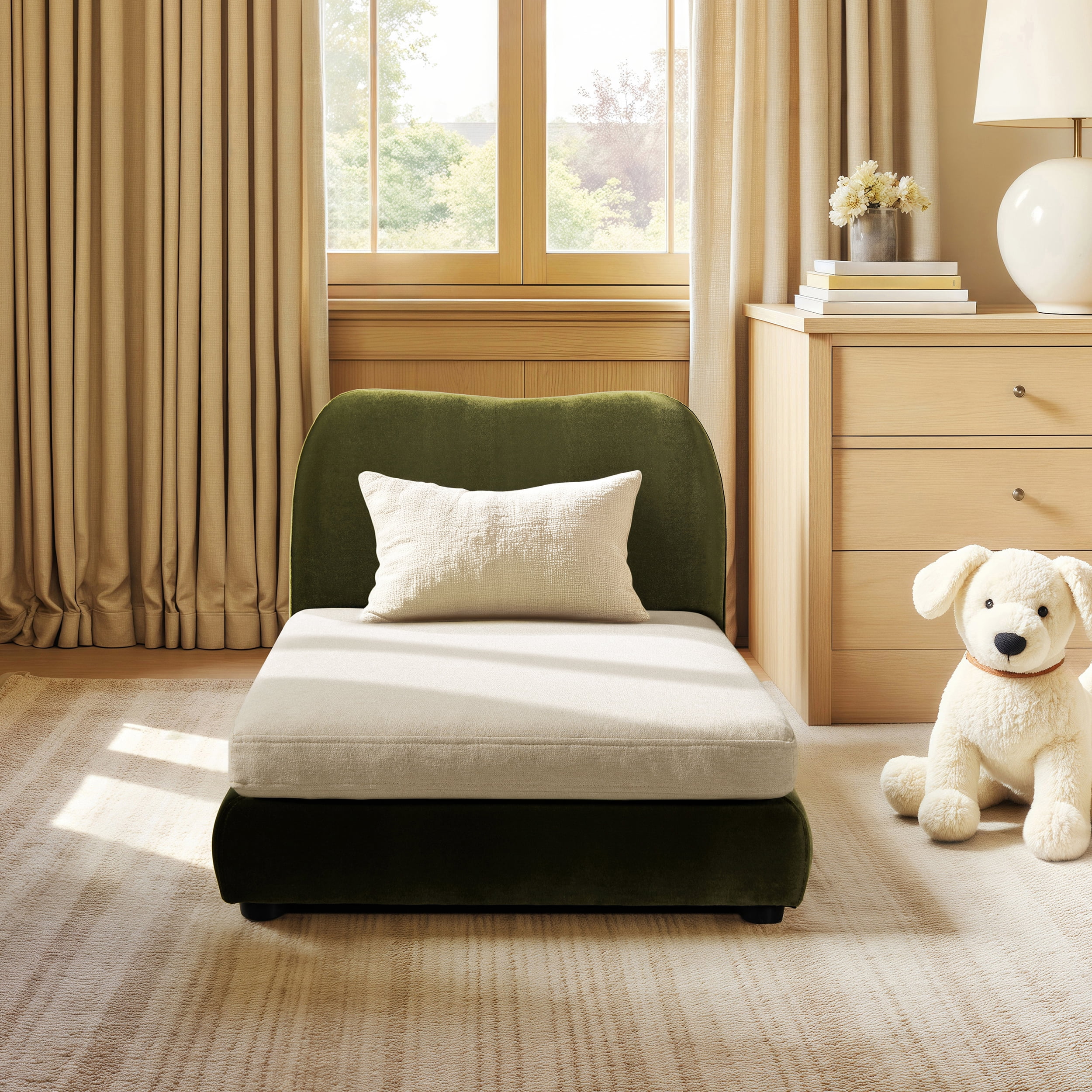 Pet Bed, Small to Medium Dog or Cat Olive Green Performance Velvet