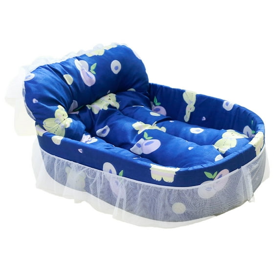 Pet Bed Soft Cloth Cushion 22x16x5 Inch Cats & Dogs Bedding Washable Pet Mat Anti-Collapse Support with Lace Trim