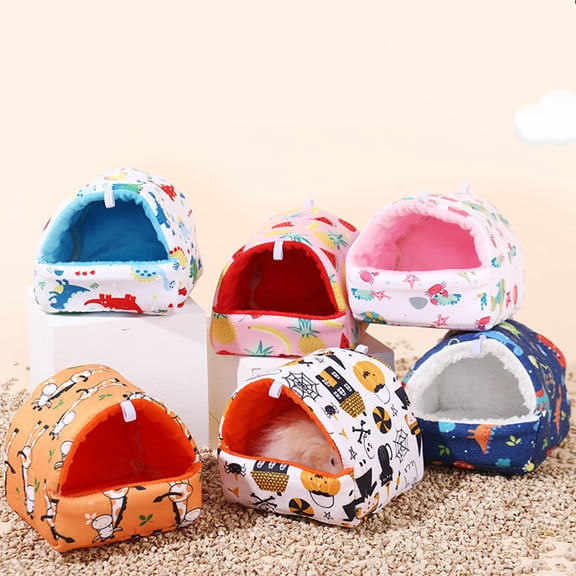Pet Bed Soft Plush Cave House with Marine Animal Print for Small Animals Cozy Sleeping Hut for Indoor Use