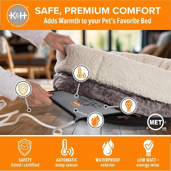 Pet Bed Warmer, Turn Any Pet Bed Into a Heated Cat or Dog Bed, Waterproof Indoor Heated Warming Pad Insert, Automatic Temperature, Safety Listed - Extra-Large 26.5 X 16.75in Gray