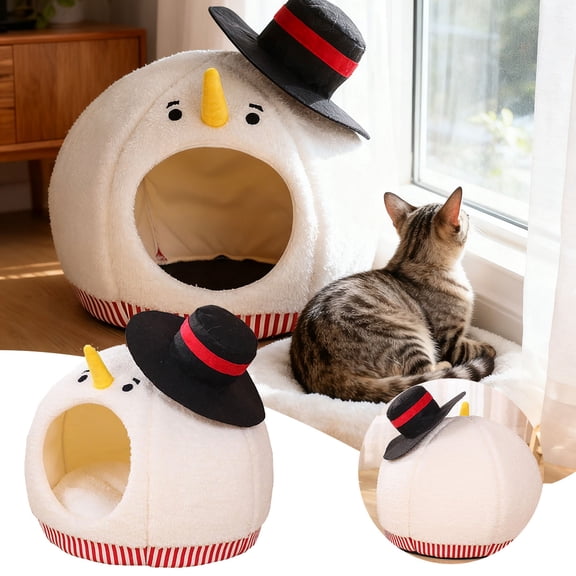 Pet Bed for Cats and Small - Warm Semi Enclosed Indoor Cozy Sleeping Pod with Cushion and Removable Washable Cover All Seasons Comfort