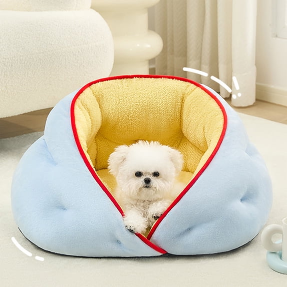 Pet Bed for Small Dogs and Cats, Warm Winter Cat Bed with Removable Cushion, Soft Enclosed House Design for Indoor Pets, Foldable for Space Saving